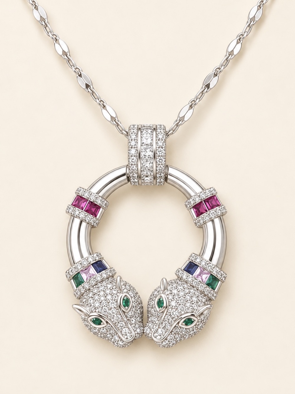 Crystal Double Panther Statement Necklace